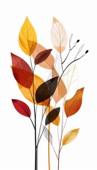 Fototapeta premium Modern Minimalist Autumn Abstract with Bold Orange, Yellow, and Red Leaf Silhouettes