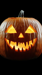 Fototapeta premium Glowing Halloween pumpkin with sharp teeth