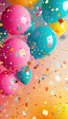 Playful Abstract Birthday Background with Bold, Bright Balloons and Colorful Confetti for Celebration Design