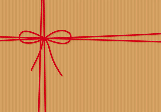 Abstract craft background, envelope, gift tied up with cotton red rope bakers twine bow and ribbons. pastry boxes for New Year, Christmas. Packing string for decoration, present. Vector EPS10