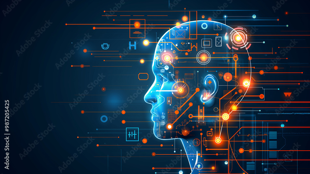 Poster the concept of llm, ai large language model with icons concept. ai deep learning to use for work sup