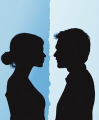 A couple silhouette background looking in different direction , in marriage clash and about to get divorce or to separate.