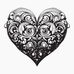 Intricate black and white heart