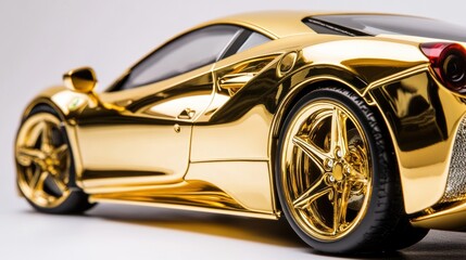 Luxury expensive gold metallic car parked on white background. Sport and modern luxury design car....