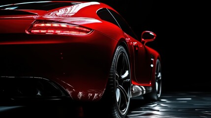 Luxury expensive red car parked on black background. Sport and modern luxury design car. Shiny...