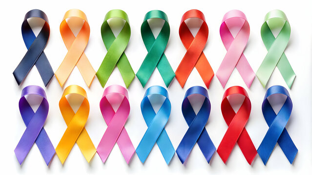 Collection of different colored cancer awareness ribbons , cancer, awareness, ribbons, support, charity, hope, healthcare