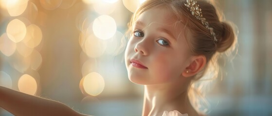 A photorealistic image of a young girl taking a ballet lesson in a studio