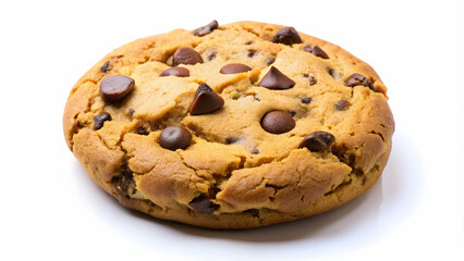 Freshly baked chocolate chip cookie on a white background, chocolate, chip, cookie, sweet, dessert, baked, isolated, snack