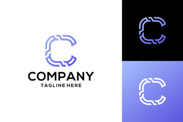 initial letter C tech logo design vector
