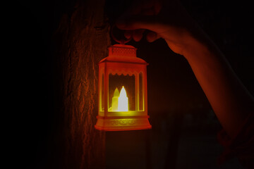 Diwali or deepavali photo with female holding oil lamp light or diya during festival of light with...