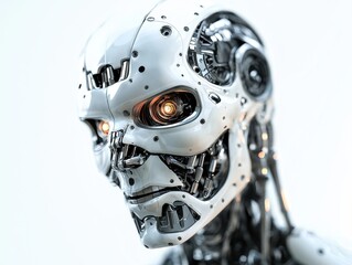 Fototapeta premium Evil robot android. Artificial intelligence. Future technologies. Cybersecurity.