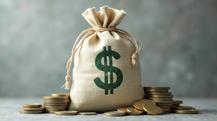 Money bag with up arrow. Rise of profits. gold coin ,canvas bag