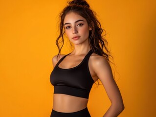 Obraz premium Young slim athletic woman on a gray background. Active lifestyle, weight loss, motivation.