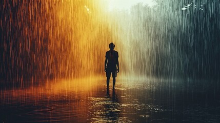 Fototapeta premium illustration art of someone stand in the rain