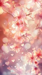 Fototapeta premium Romantic Valentine's Day Floral Background with Soft Hearts and Warm Glowing Light for Cards and Posters