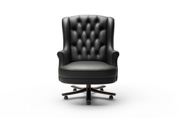Fototapeta premium Leather armchair in black color on white background. Luxurious expensive upholstered furniture.