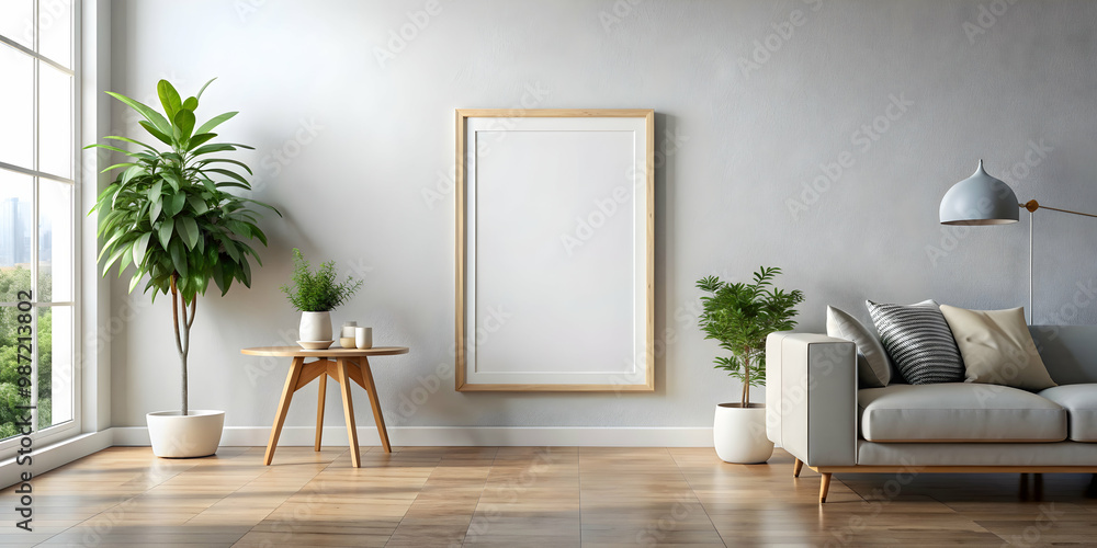 Wall mural Blank framed canvas in a living space for mockups and art s, blank, canvas, frame, mockup, art,template, home, interior