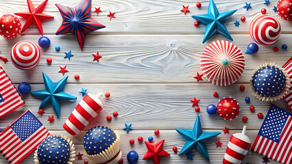 Obraz premium Colorful Happy 4th of July celebration with red, white, and blue elements, celebration, independence day