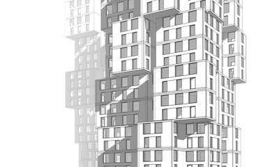 Modern building design 3d rendering 