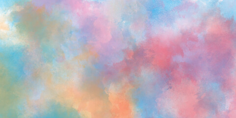 Pastel colors wet effect hand drawn soft watercolor background, Abstract cloudy gradient background with multicolor cloudy stains, multicolor clouds texture watercolor picture painting illustration.
