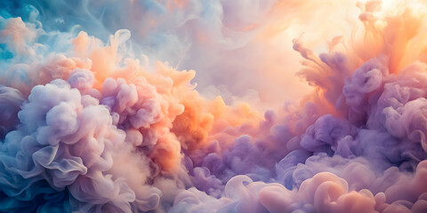 Azure clouds of smoke floating amidst a dreamy tapestry of soft peach and muted lavender, clouds, smoke, dreamy, peach