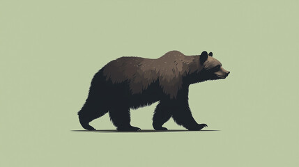 A side profile of a bear walking on a forest green background , vector and minimalistic picture of an animal on a plain background