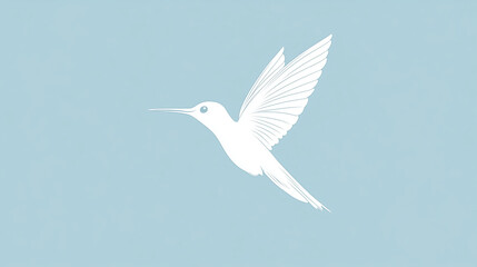 A minimalist outline of a hummingbird in mid-flight with a simple blue background , vector and minimalistic picture of an animal on a plain background