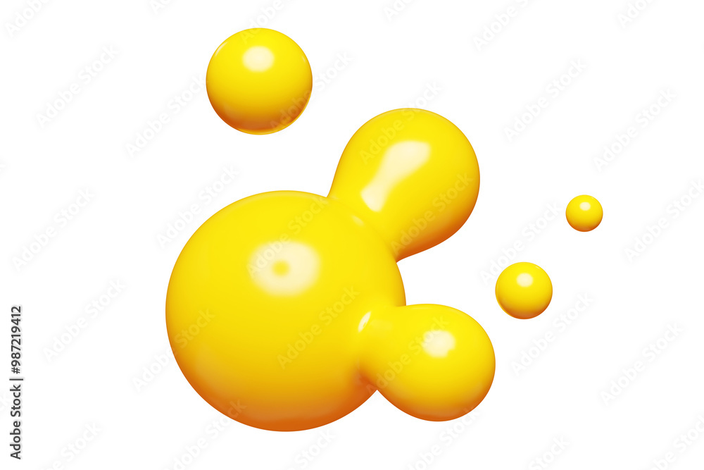 Poster yellow abstract liquid metaball shape. 3d render illustration of fluid soft bubble blob. organic bri