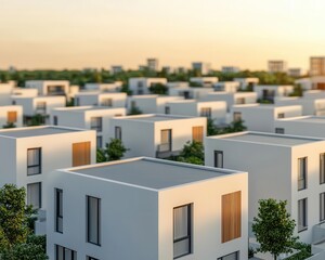 Obraz premium Aerial view of modern residential buildings showcasing contemporary architecture and greenery, perfect for urban planning visuals.