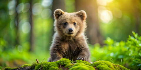 Obraz premium Celebrating World Bear Day with a photo of a cute bear cub in a natural habitat, bears, wildlife, conservation, nature, forest