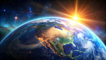 Obraz premium Vibrant image of planet Earth from space with glowing atmosphere, beautiful, planet, Earth, space, vibrant, glowing