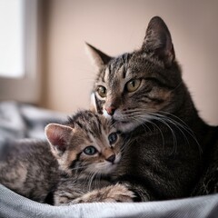 mom cat and her cub, AI generated