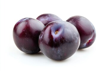 Fototapeta premium Plums isolated on White Background, closeup , ai