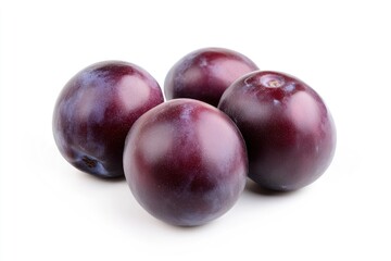 Fototapeta premium Plums isolated on White Background, closeup , ai