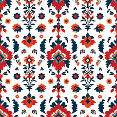 floral Attract embroidery on white background.Ikat ethnic oriental seamless pattern traditional.Aztec style abstract vector illustration.design for texture,fabric,clothing,wrapping,decoration,shirt.
