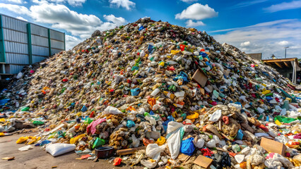 Fototapeta premium Big pile of mixed waste highlighting the urgent need for effective sorting and recycling, mixed waste