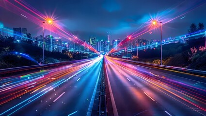 Fototapeta premium Highway with Colorful Light Trails Symbolizing Speed and Movement in Digital Marketing, Capturing the Essence of Fast-Paced Technology