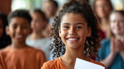 Smiling student holding certificate at school event