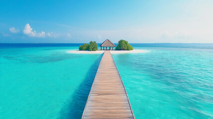 Fototapeta premium long Wooden bridges, beautiful photos, Maldives, long view.