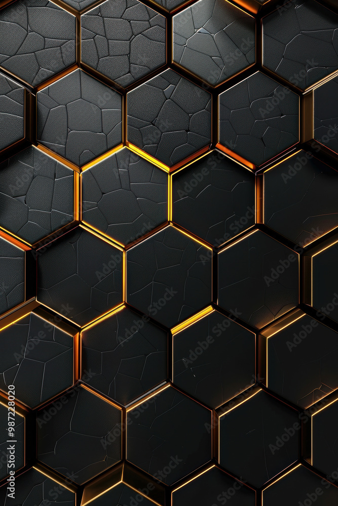 Poster glowing hexagonal pattern on dark surface
