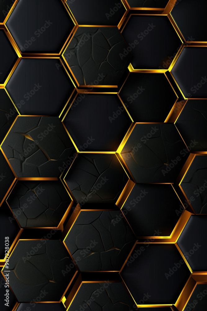 Poster abstract black and gold hexagonal pattern design