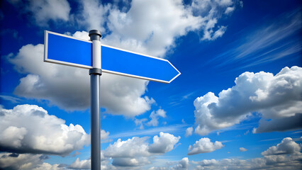 Scenic blue sky with fluffy clouds and directional signpost, blue, sky, clouds, direction, signpost, scenic, landscape