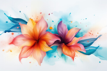 Fototapeta premium An abstract floral design with splashes of vibrant colors, Watercolor illustration, Generative AI
