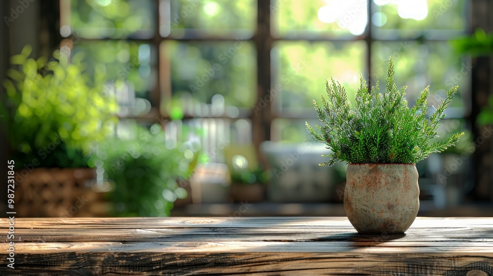 Poster table background of free space and blurred window background.copy space for your decoration and sofa