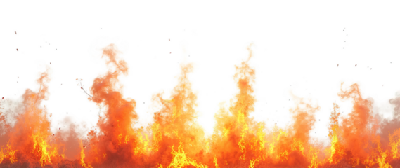Vibrant bottom border, intense fire with dynamic flames and heat waves against a stark, isolated on transparent background