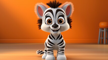 Obraz premium Cute animated zebra character with big eyes and smile