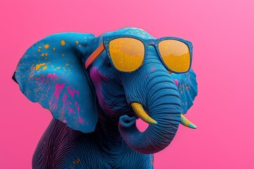 Obraz premium Blue elephant with sunglasses on its face