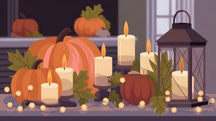 Obraz premium Halloween pumpkin with candles