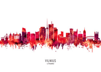 Fototapeta premium Vilnius Lithuania Skyline Red