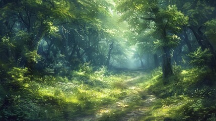 Obraz premium Tranquil forest path leads to mysterious adventure 